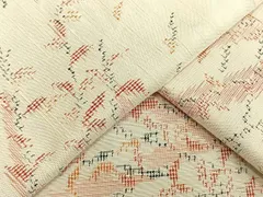 平和屋着物▽上質な紬　単衣　枝花文　正絹　逸品　AAAW7837fy