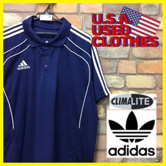 ME12-961★USA限定品★【ADIDAS】CLIMALITE 3ライン 刺繍ロゴ ナンバリングプリント 半袖 ポロシャツ【メンズ XL】紺 サッカー スポーツ