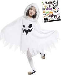 Madrugada(マドルガーダ) 神秘のホワイトゴースト ハロウィン タトゥーシール付き 2点セット キッズコスチューム 男女共用 S442 110cm-120cm(ホワイト,  M(110cm-120cm))