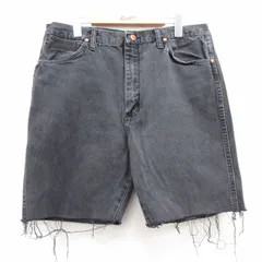 W35/古着 ラングラー ショート パンツ ショーツ メンズ コットン 黒 ブラック デニム 25jul17 中古 ボトムス 短パン ショーパン ハーフ