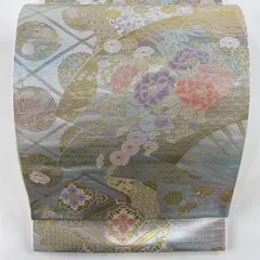 袋帯 純金二重箔 扇子の上品織出し 正絹 着物 RO-2982
