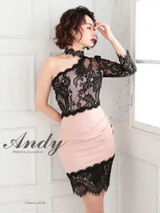 ベージュブラック [AN-OK2720-B-230421] 【Andy/アンディ】ストレッチ/ フラワーレース/ 長袖/ 袖あり/ ウエストカット/ ワンショルダー/ チョーカー/ タイト/ ウエストドレープ/ ミニドレス/ ワンピース/ キャバドレス
