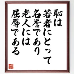 アリストテレスの名言「恥は若者にとって名誉であり、老人には屈辱である」手書き書道色紙額／受注後の毛筆直筆（W0101）