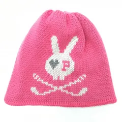 【美品】パーリーゲイツ ニット帽 ピンク×グレー ロゴ スカルラビット  ゴルフウェア PEARLY GATES
