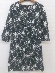 ◇ SHIPS シップス 総柄 七分袖 ミニ ワンピース サイズ36 ブラック オフホワイト レディース P  【中古】 【1209140001512】