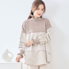[TRUBE]【M〜L】ニットドッキングデザインプルオーバ(ベージュ)