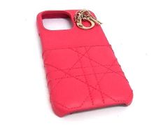 ■美品■ ChristianDior ディオール レディディオール カナージュ レザー iPhone13 Pro対応 アイフォンケース ピンク系 AU7704 