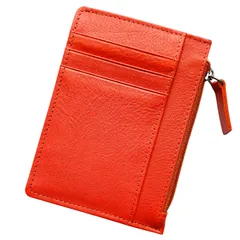 [Four leaf] 【コンパクト×収納力】 薄型 財布 小銭入れ付き カードケース フラグメントケース ミニ財布 ウォレット 小さい財布 コンパクト 薄い 本革 牛革 牛本革 カード ６枚収納 (オレンジ) [オレンジ]