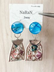560≫アルコールインクアート【nara】2wayインド刺繍リボンタッセルピアス