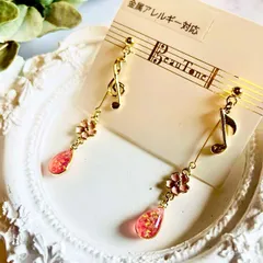 京都オパール　ト音記号と音符　ピアス　イヤリング　桜　ピンク
