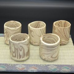 ★陶器 美濃焼 白山窯 板作り 猪口 盃 ぐい呑 ≪手作り≫ 5個 type-B