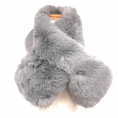 古着 nano・universe ナノユニバース - レディース 女性 ティペット フェイクファー マフラー ストール 無地 - グレーネイビー系 紺系