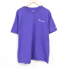 XL/古着 チャンピオン Champion 半袖 ブランド Tシャツ メンズ ワンポイントロゴ 大きいサイズ コットン クルーネック 紫 パープル 24apr05