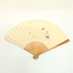 扇子　和扇子　和装小物　肌色　紫の花模様　昭和レトロ　AKT7-6