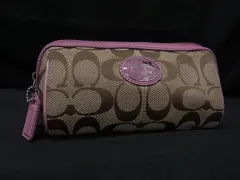 COACH コーチ シグネチャー キャンバス×レザー ポーチ メイクポーチ 化粧ポーチ レディース ベージュ系×ピンク系 DH8124