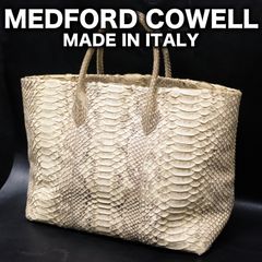 イタリア製 MEDFORD COWELL ヘビ革ハンドバッグ ダイヤモンドパイソンスキン トートバッグ ナチュラル ビッグトート