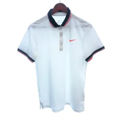 ナイキ NIKE DRI-FIT ポロシャツ カットソー ライン プリント 半袖 M 白 ホワイト /AU