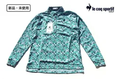 新品 ルコックスポルティフゴルフ LE COQ SPORTIF GOLF 総柄プリント長袖ポロシャツ メンズゴルフウェア M