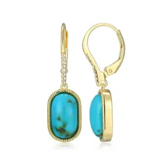 【送料無料】 アンブランデッド レディース ピアス・イヤリング アクセサリー 18k Gold Over Silver Stabilized Turquoise Oval & White Topaz Leverback Earrings Gold Tone