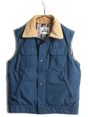 【お得なクーポン配布中!】 70s ウールリッチ 中綿 ベスト メンズ L / 古着 70年代 ヴィンテージ WOOLRICH 白タグ 襟 コーデュロイ チェック ライナー付き 前開き 紺