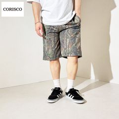 新品 CORISCO コリスコ 総柄 プリント ショートパンツ ミニ裏毛 スウェット ハーフパンツ 短パン  スウェットショーツ メンズ ユニセックス カモフラージュ 迷彩 カーキ グリーン M L LL XL 19.リアルツリー 621911