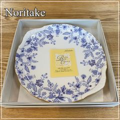 ノリタケ ブルーソレンティーノ 28cm パーティープレート Noritake ボーンチャイナ 大皿 ケーキプレート 耳付き 金彩 レリーフ 青 花柄 おしゃれ かわいい 箱付き【RU0822-4】