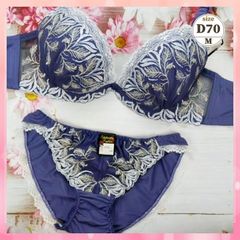 ★D70/M☆美胸ブラ＆ショーツセット ダブルパッド 盛胸 谷間メイク ドレッシーボタニカル