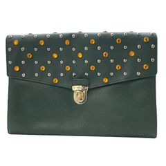 PRADA プラダ VR074C クラッチバッグ セカンドバッグ クラッチポシェット スタッズ トライアングルロゴ レザー グリーン