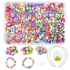 【数量限定】ビーズ おもちゃ DIY アクセサリー ネックレス おもちゃ 女の子 ブレスレット 手芸 手作りキット 紐通しおもちゃ カラフル カチューシャ 約450個 24種類 収納ケース付き ギフト 記念日 クリスマス 誕生日 プレゼント (ビーズ おもちゃ