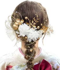 水引き 組紐 和玉 かすみ草 金箔 ドライフラワー 七五三 浴衣に 網型飾り 袴 着物 和装 専用ケース付き 振袖 卒業式 成人式 A1101 【9色展開】 髪飾り [JZOON]