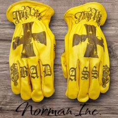 牛革　レザーグローブ　アメリカン　バイク　ハーレー　カスタム　手袋　タトゥー　M 牛革 レザーグローブ アイアンクロス ブラック 黒 アメリカン