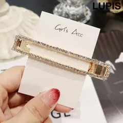 ヘアアクセサリー ヘアクリップ ストーン ビジュー スクエア 簡単装着 大人 ゴールド お呼ばれ 上品 lupis v0881