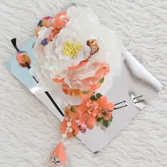 髪飾り３点セット　うすオレンジ　和柄　玉かんざし