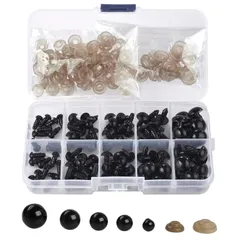 【迅速発送】ぬいぐるみの目 約616個入り 3mm/4mm/5mm /6mm/8mm/9mm/10mm/12mm 動物 人形目 パーツ 丸型 手芸用さし目 黒目ドールメイキング さし鼻 動物鼻 DIY縫製 手作り (100個入り)