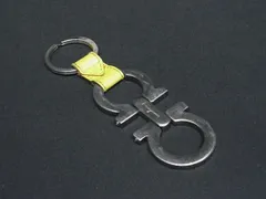 Salvatore Ferragamo フェラガモ ダブルガンチーニ レザー キーホルダー キーリング バッグチャーム シルバー系×イエロー系 DK1801