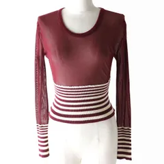 Jean-Paul GAULTIER - 極美品△正規品 ジャンポールゴルチエ クラシック ヴィンテージ 一部ボーダー柄 パワーネット×リブニット トップス 長袖 ボルドー×白 40 極美品△正規品 ジャンポールゴルチエ クラシック ヴィンテージ