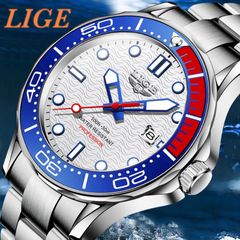 新品 LIGE スポーツオマージュウォッチ メンズ腕時計  ブルー＆レッド ST