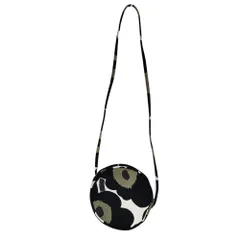 新品同様 marimekko マリメッコ Unikko ウニッコ キャンバス ラウンド 丸形 ショルダーバッグ ポーチ ブラック レディース 古着 中古 USED
