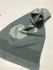 【中古】 帯揚げ 正絹 ブルーグレー地に菊花模様 