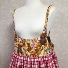 ポケット付きダブリエワンピース(テディベアオフホワイト×タータンチェックピンク)