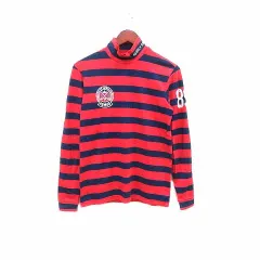 パーリーゲイツ PEARLY GATES ゴルフウェア カットソー ハイネック ボーダー 長袖 4 M 赤 レッド 紺 ネイビー /YK