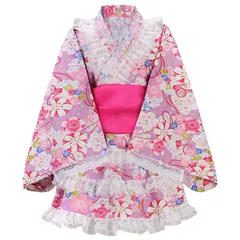 【新品】 [ReliBeauty] 浴衣ドレス 子供 女の子 セパレート ラメ入り レース付き フリル 綿100％ 花火大会 夏祭り おしゃれ 可愛い 兵児帯 セット 花柄 紫 0