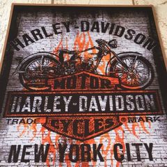 ハーレー アート ミニポスター B5サイズ ◆ HARLEY レトロロゴ バイクイラスト ファイヤーフレーム USAD5-511
