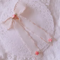 ❤️285スカラップレースリボンポニーフック❤️アイボリーベージュ