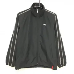 【美品】プーマ ジャケットブルゾン 黒×白 袖ライン ロゴ刺しゅう メッシュ裏地  メンズ M ゴルフウェア PUMA