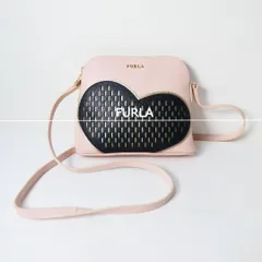 美品 FURLA フルラ ショルダーバッグ ポシェット サコッシュ ハート柄 メッシュ レザー ピンク レディース