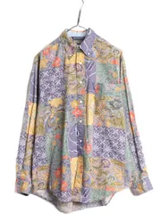 【お得なクーポン配布中!】 90s USA製 ノーティカ 総柄 長袖 ボタンダウン シャツ メンズ M 古着 90年代 オールド NAUTICA 長袖シャツ ポケット付き マルチカラー 花柄