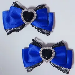 ミニリボンヘアクリップ ブルー ブラック♡量産型地雷系ハンドメイドアクセサリーハート黒ゴシックロリータ推し活カラーヘアピンヘアメイク病みかわいい青黒
