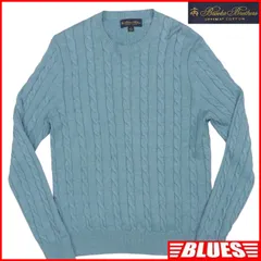 BROOKS BROTHERS ブルックスブラザーズセーター S ニット 古着 メンズ 水色 コットン ケーブル編み ニット_セーターサイズS一覧←SEULB屋着古← TY3655
