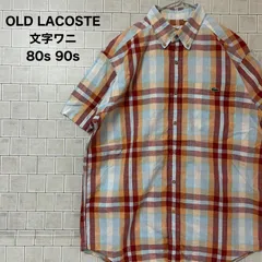 ラコステ　LACOSTE　チェック ボタンダウンシャツ  半袖シャツ　 ヴィンテージ　80s-90s 文字ワニ